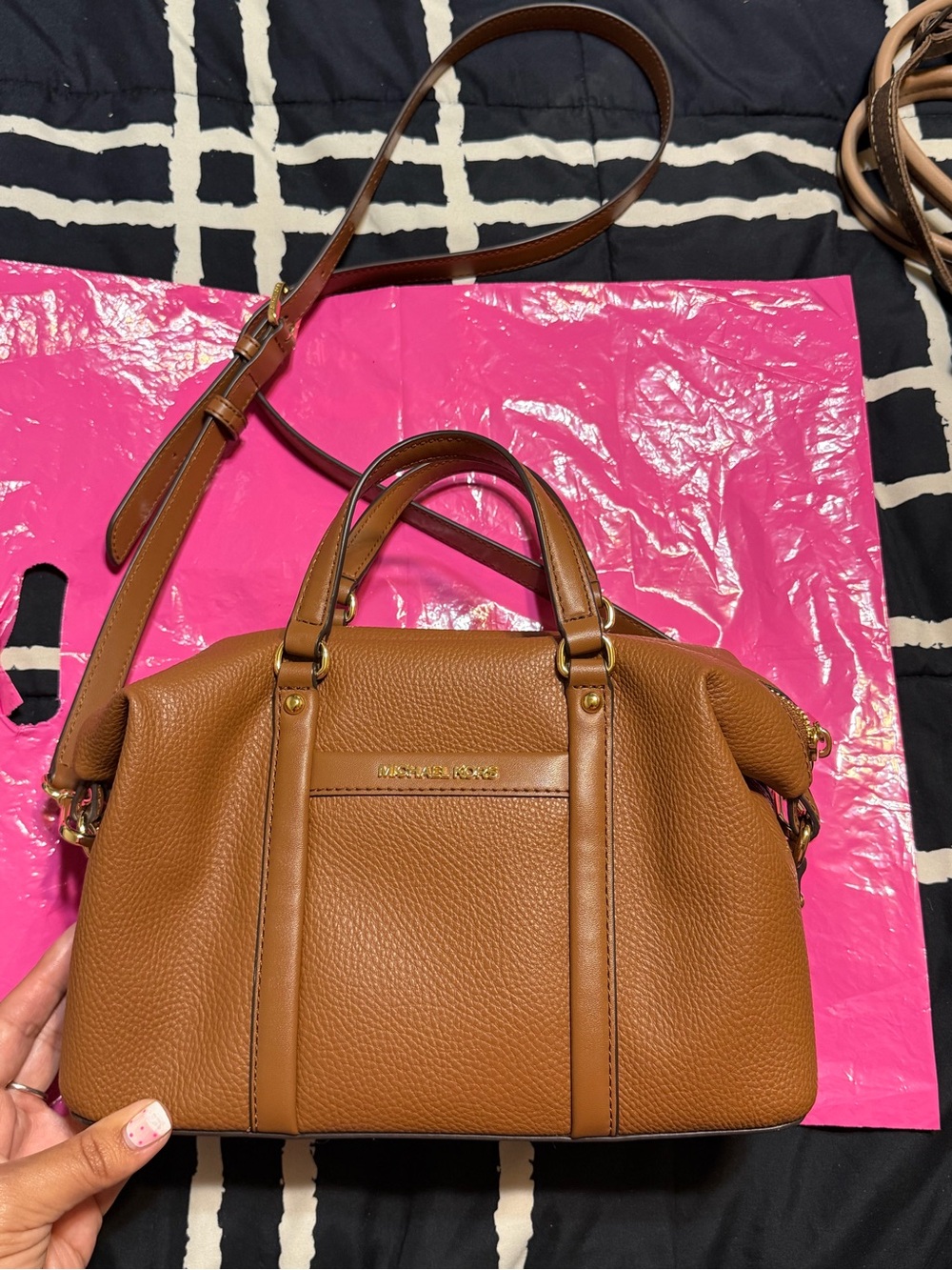 Michael Kors Brown Pebbled Leather Satchel with Shoulder Strap